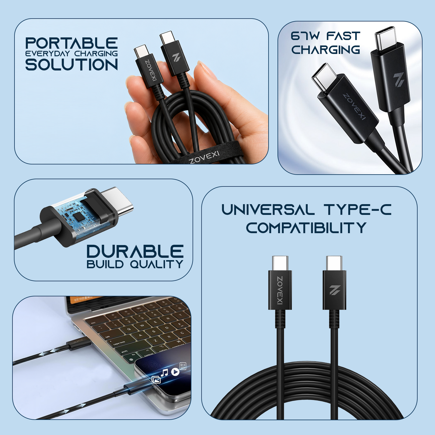 Zovexi Rapid Charge 67W USB-C to USB-C Fast Charging Cable