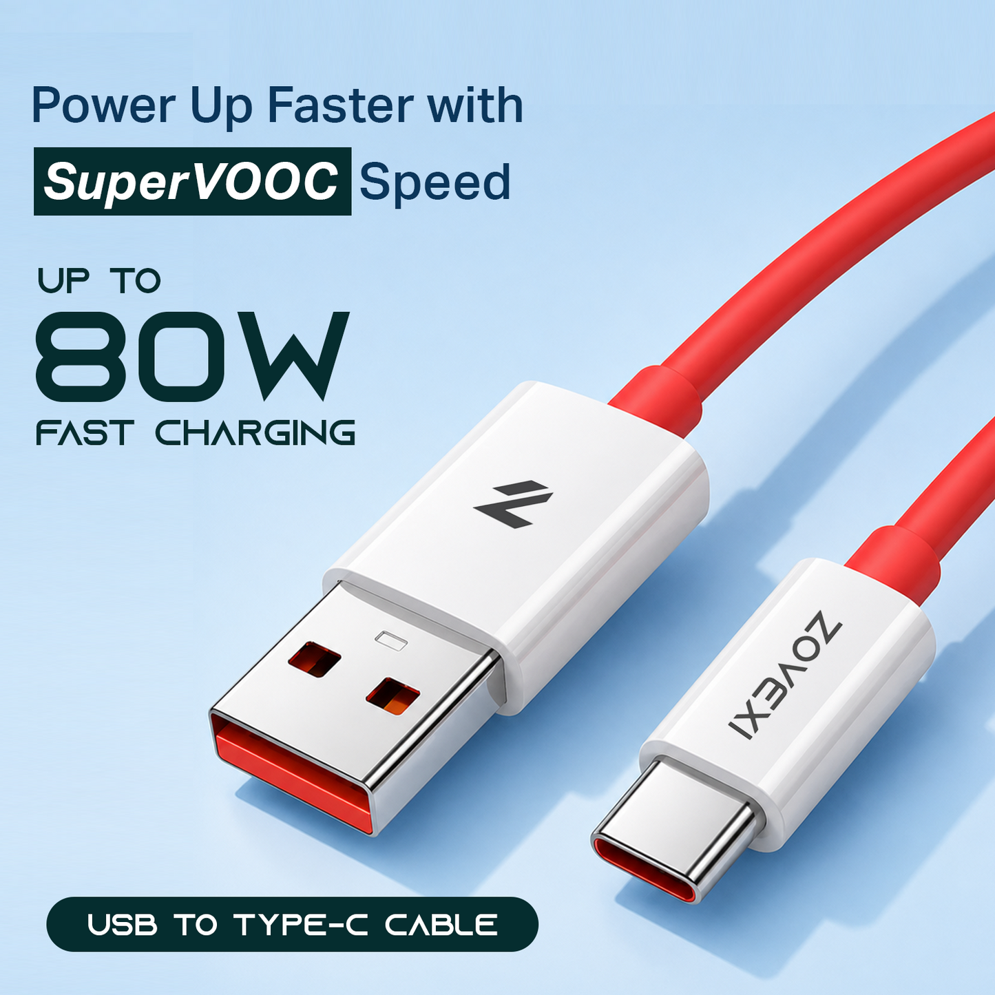 Zovexi PowerDash 80W USB-A to Type-C Fast Charging Cable.