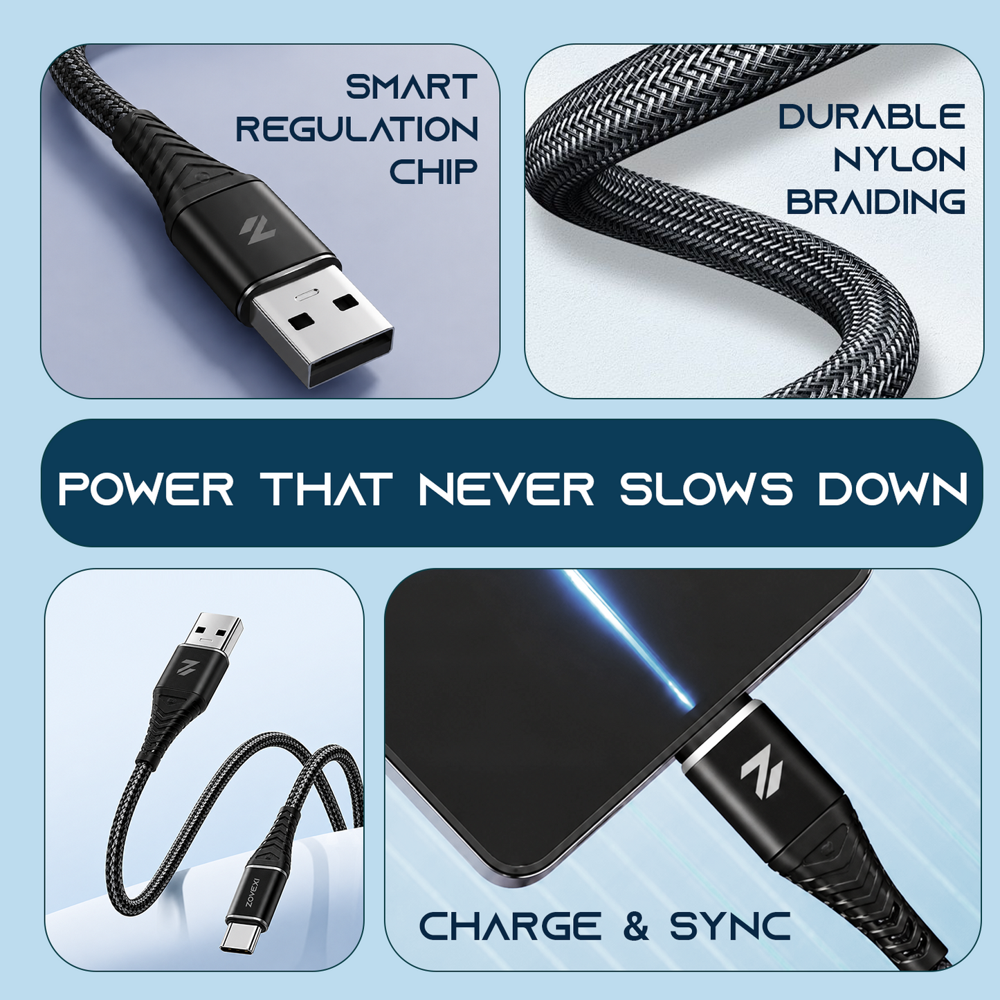 Zovexi ToughLink 45W USB-A to Type-C Fast Charging Cable